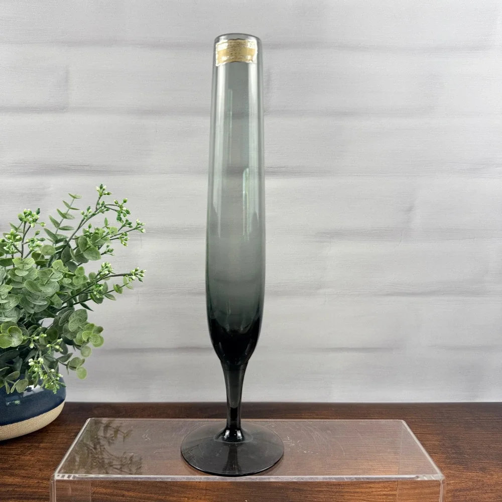 Randsfjord Glass Norway Hand Blown Smoke Gray Bud Vase Scandinavian